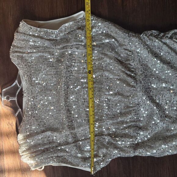 She + Sky "On The Town" Coctail dress size L Platinum Sequins prom dance date - Picture 6 of 11